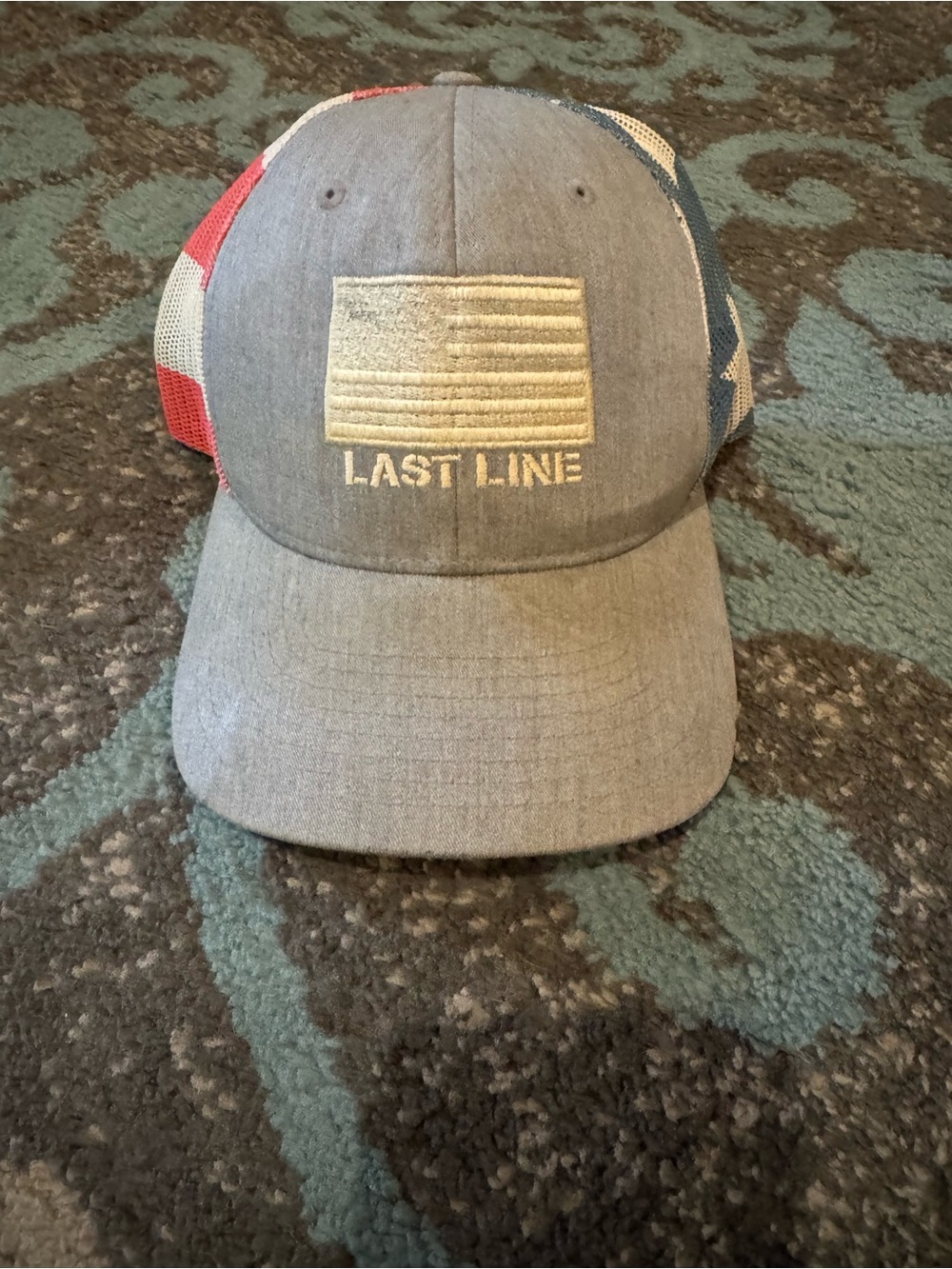 Men’s Gray Trucker Cap with Patriotic Mesh